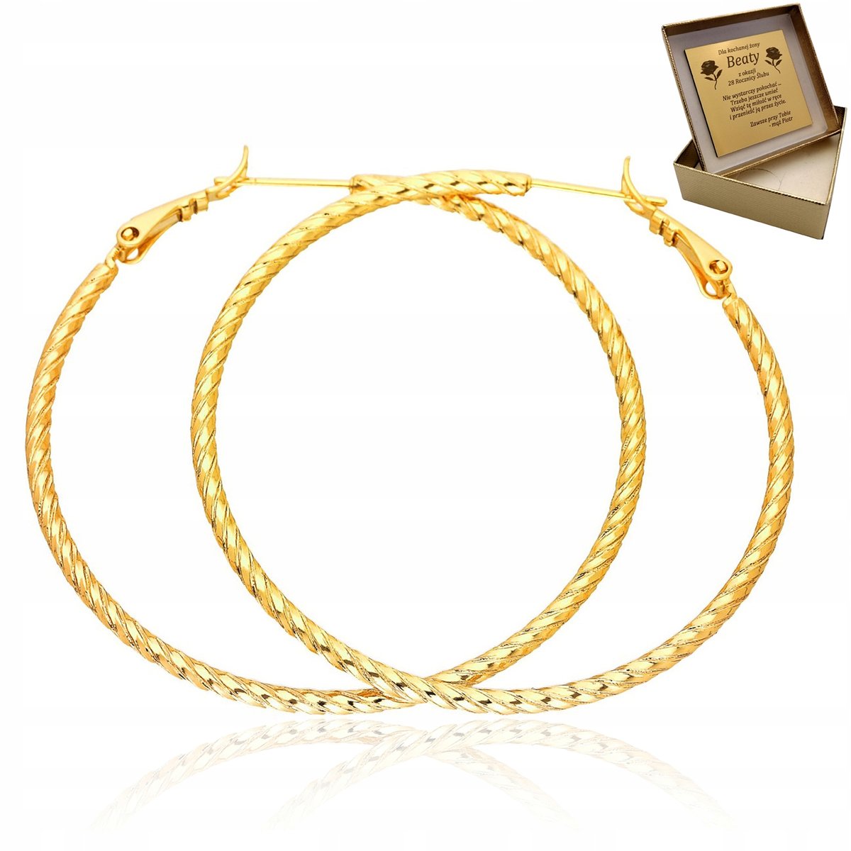 Złote Kolczyki Damskie Kółka Koła 4,5 Cm + Grawer Na Prezent Dla Mamy Babci