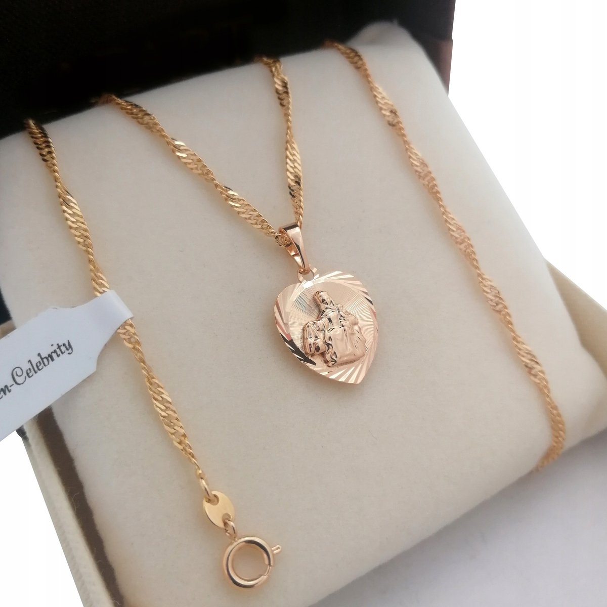 Złoty Naszyjnik Serce Jezusa Szkaplerz 18K Prezent