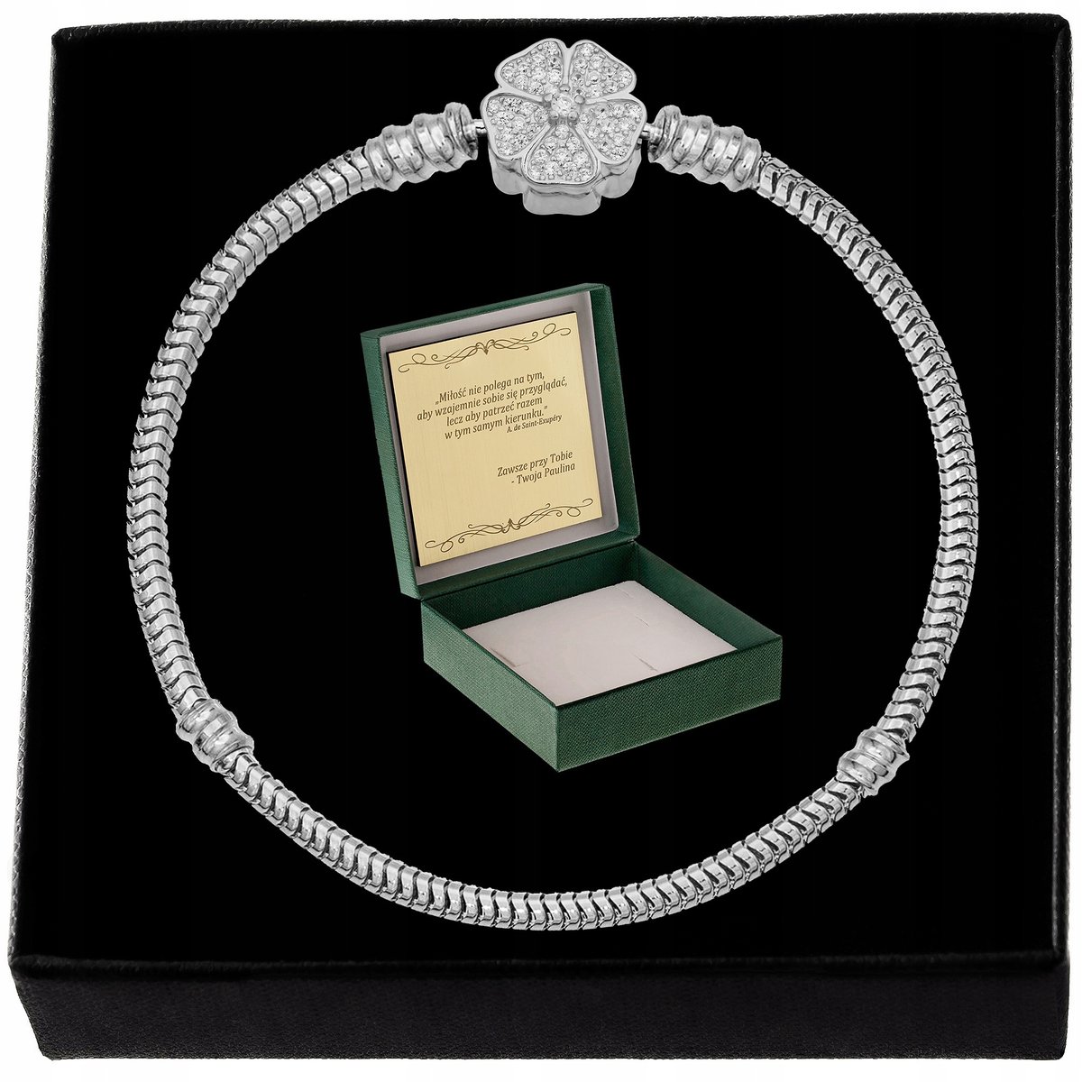 Bransoletka Damska Charms Zawieszka Modulowa Koniczyna 21 Cm 925 Na Prezent
