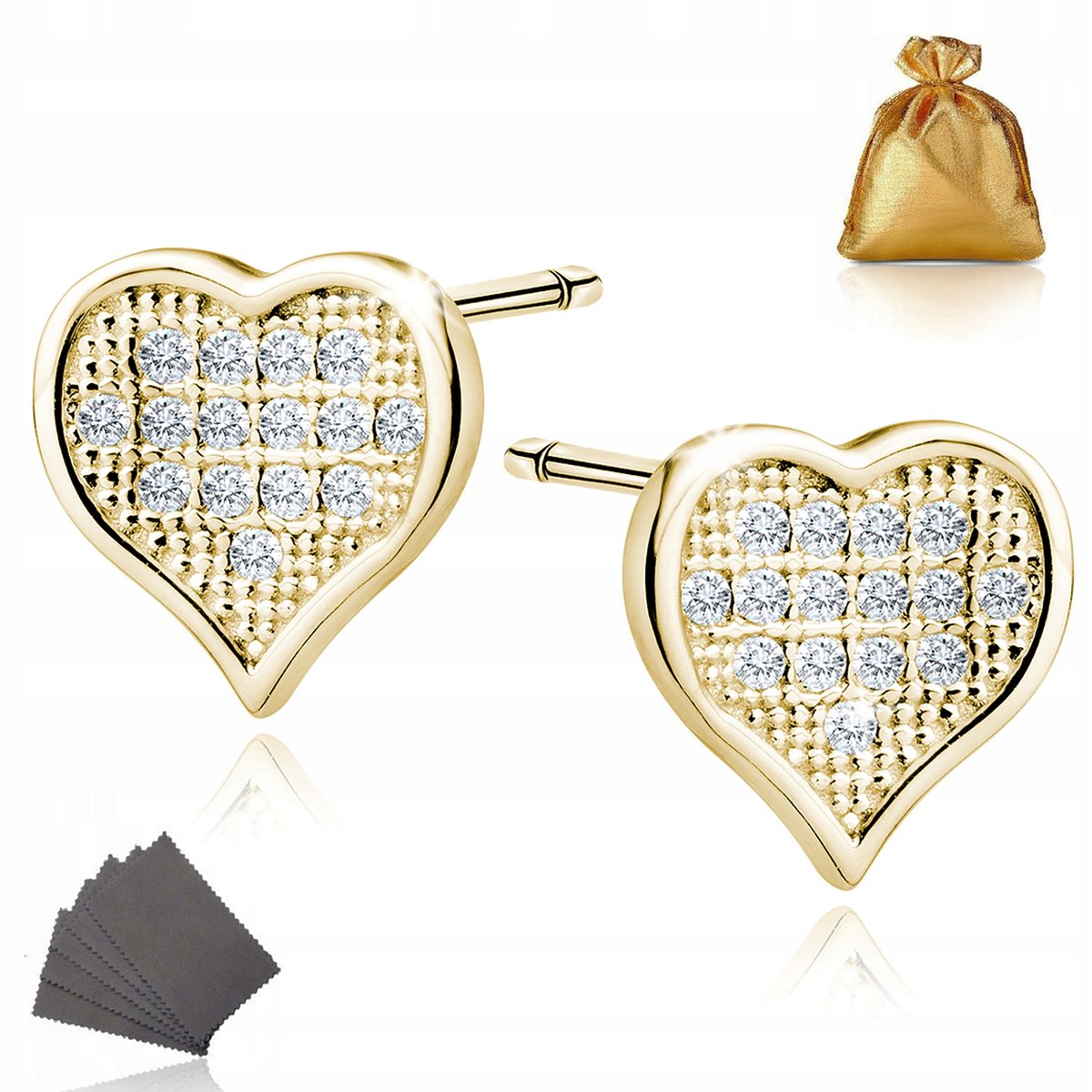Złote Kolczyki Damskie Serca Serduszka Wkrętki Srebro 925 Prezent Dla Niej