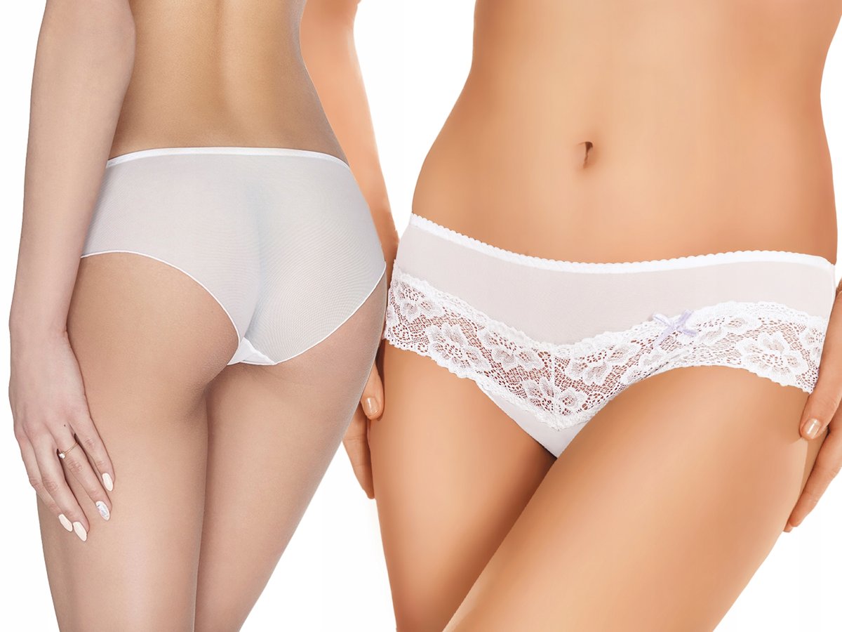 Ewana 087 Koronkowe Prześwitujące Szorty Biały L