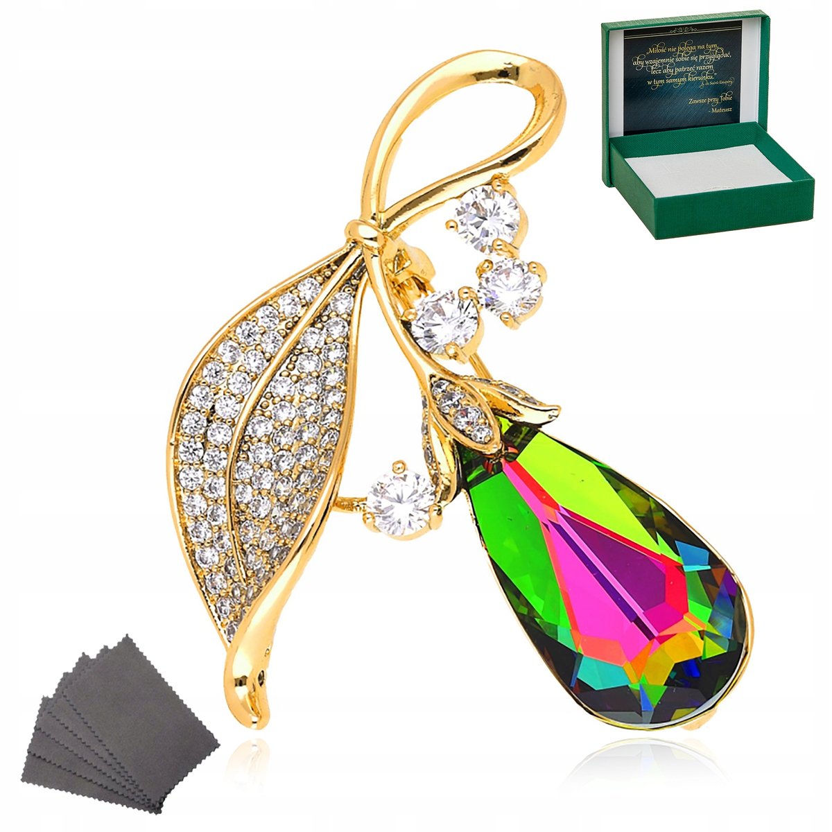 ZŁOTA BROSZKA VITRAIL CRYSTAL PREZENT + GRAWER 18K