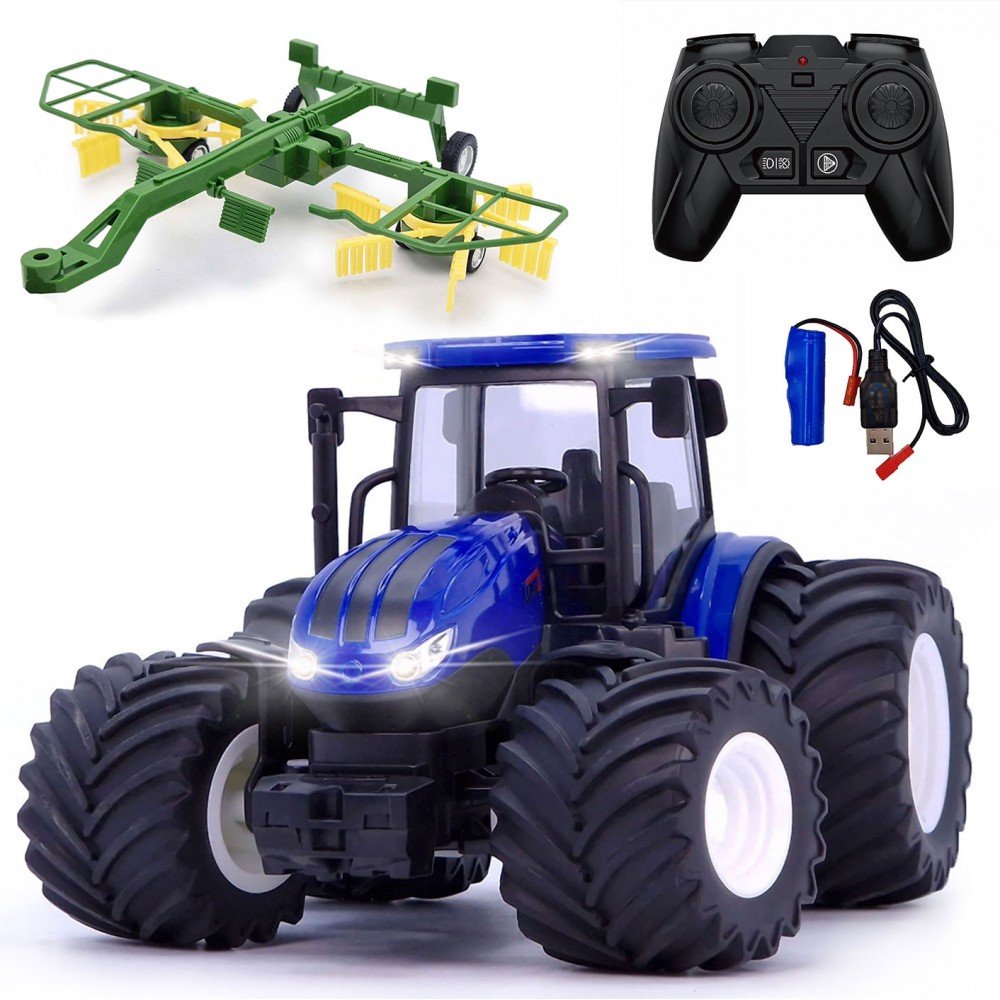 TRAKTOR CIĄGNIK ZDALNIE STEROWANY Z ZGRABIARKĄ NA PILOTA LEDY GUMOWE KOŁA