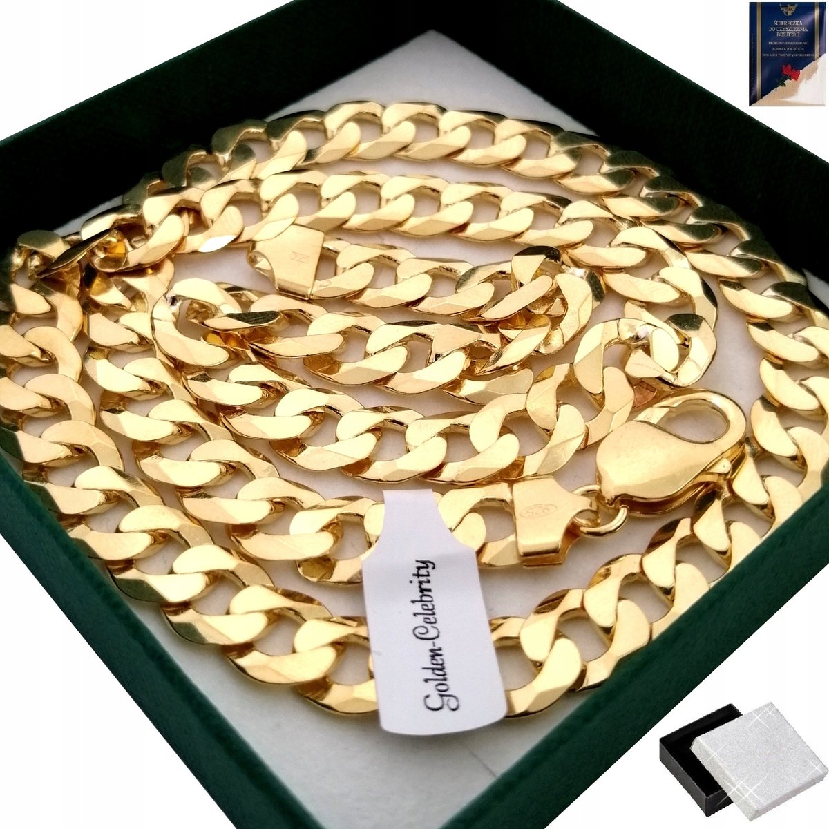 Złoty Męski Łańcuszek Pancerka Pełny 925/585 55Cm Srebro Pozłacane Prezent