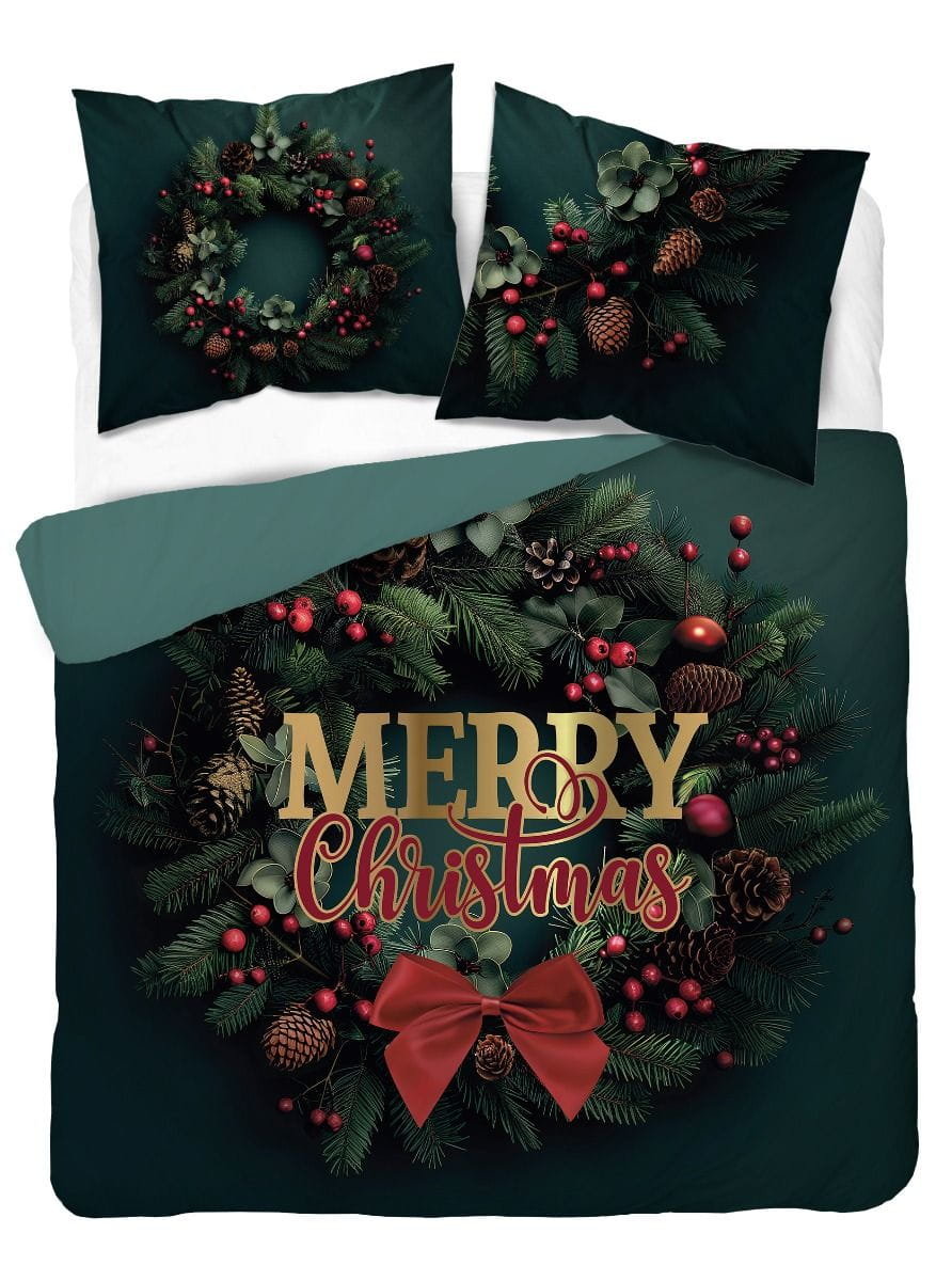 Pościel bawełna - Merry Christmas Zieleń-160x200  - 3 cz.