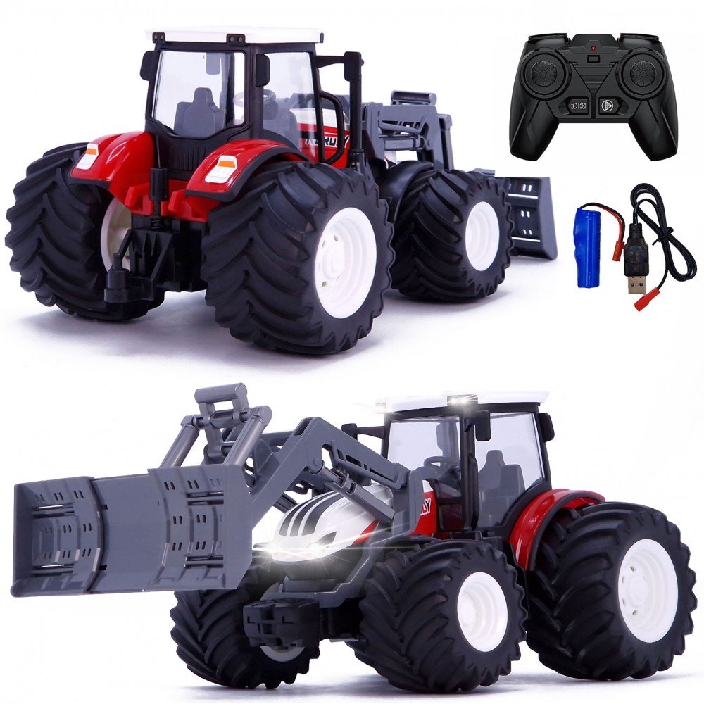 TRAKTOR CIĄGNIK ZDALNIE STEROWANY ZE SPYCHEM NA PILOTA RC LEDY GUMOWE KOŁA