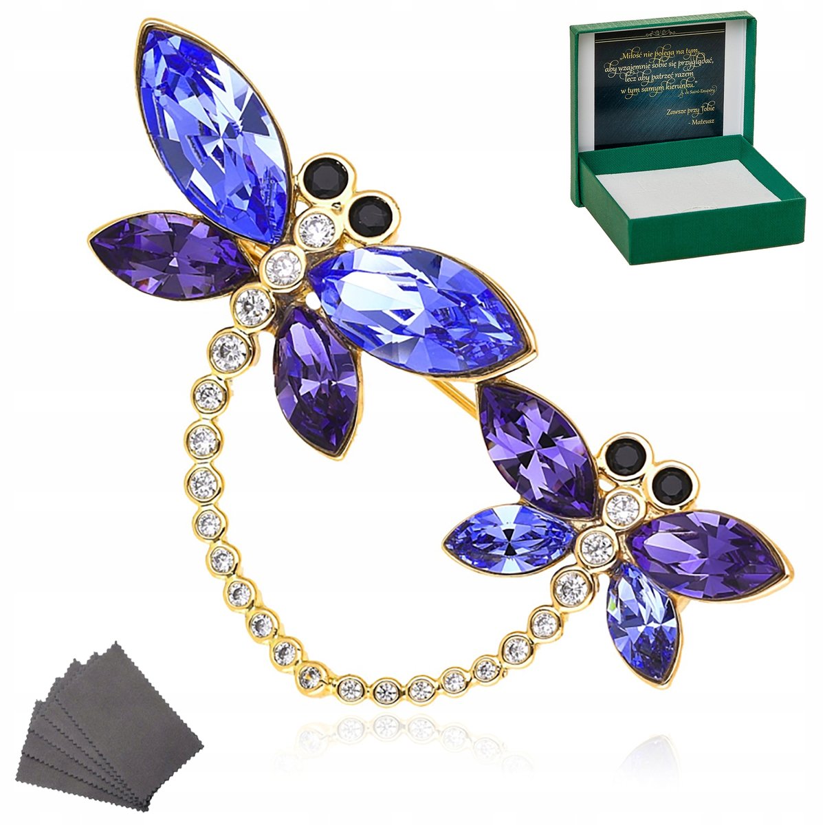 ZŁOTA LUKSUSOWA BROSZKA MOTYLE NA PREZENT + GRAWER