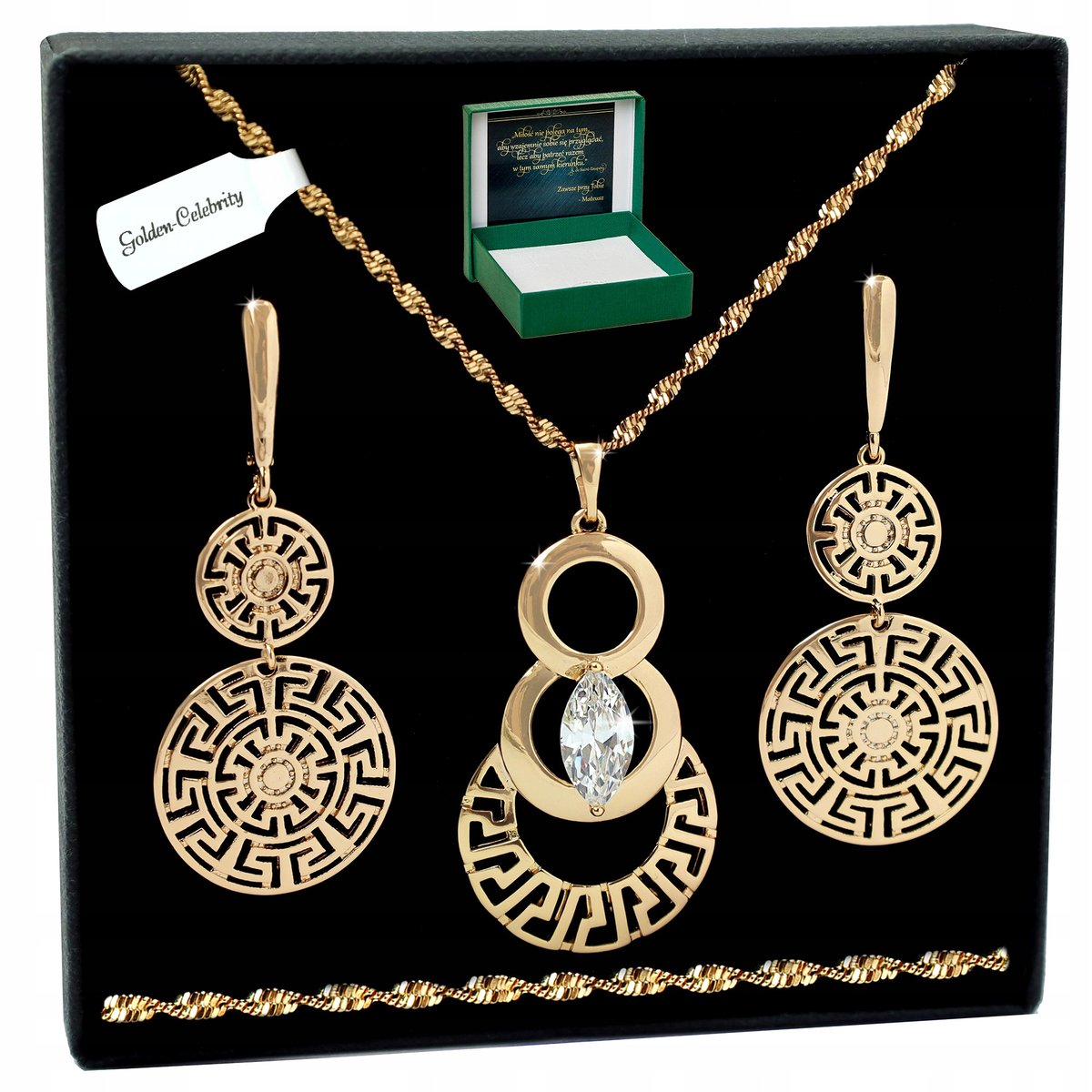 PIĘKNY KOMPLET BIŻUTERII DAMSKIEJ ZE STALI CHIRURGICZNEJ 18K ZŁOTY 60 CM