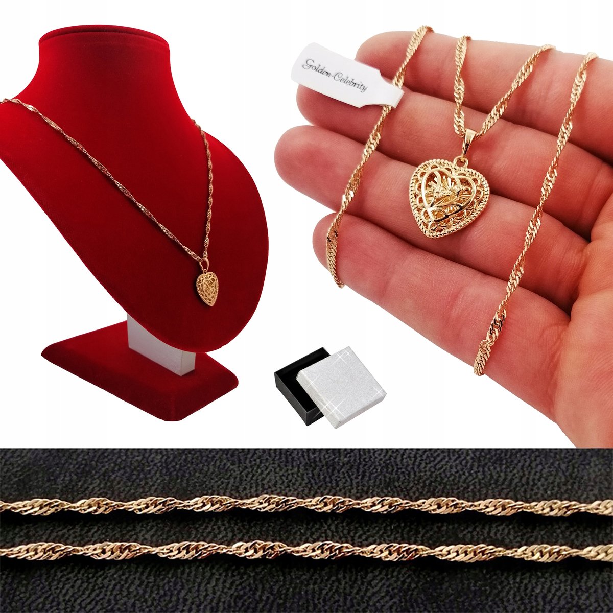 Złoty Naszyjnik Serce Ażurowe Prezent Dla Mamy 18K