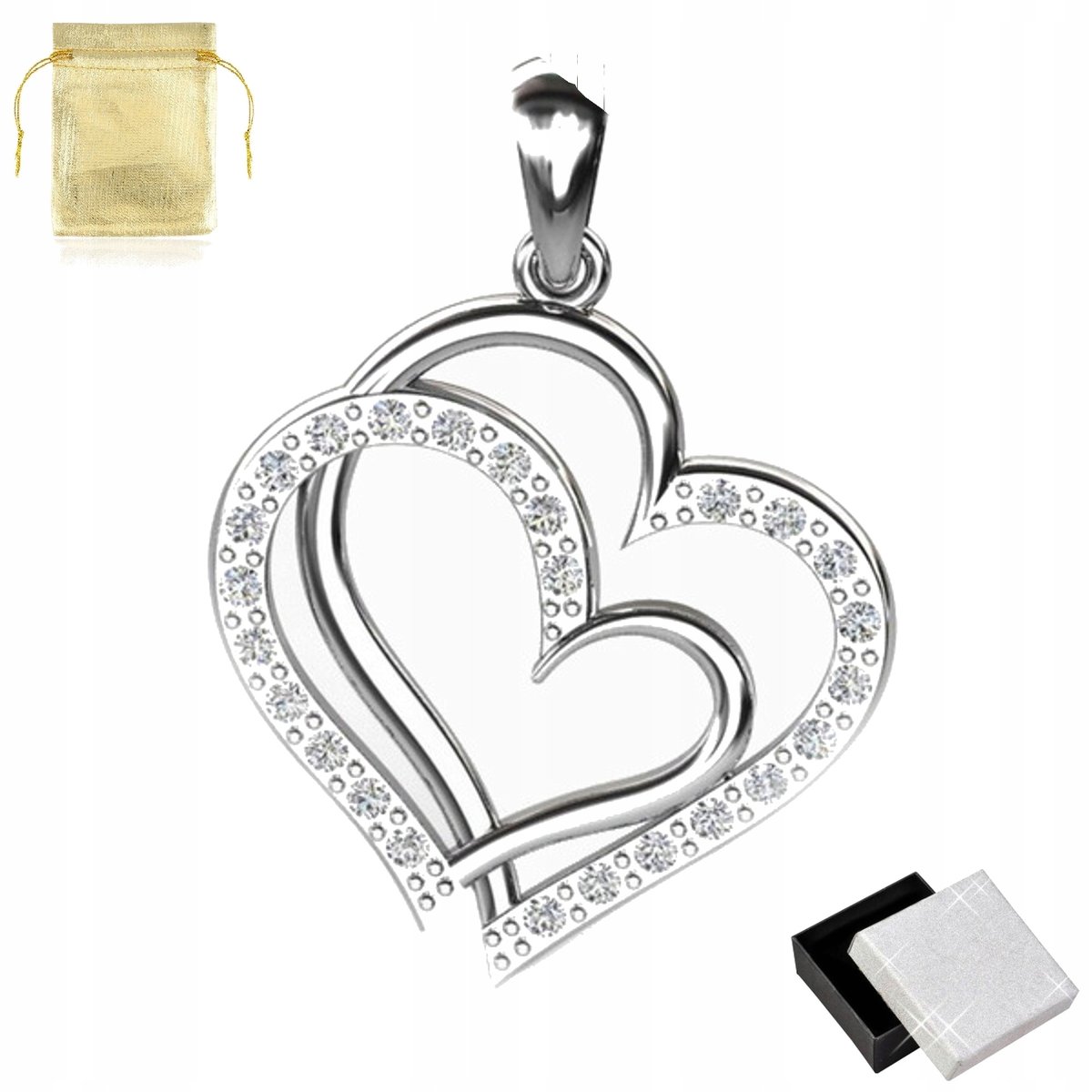 Srebrny Wisiorek Serce Z Kryształkami Rodowane 925