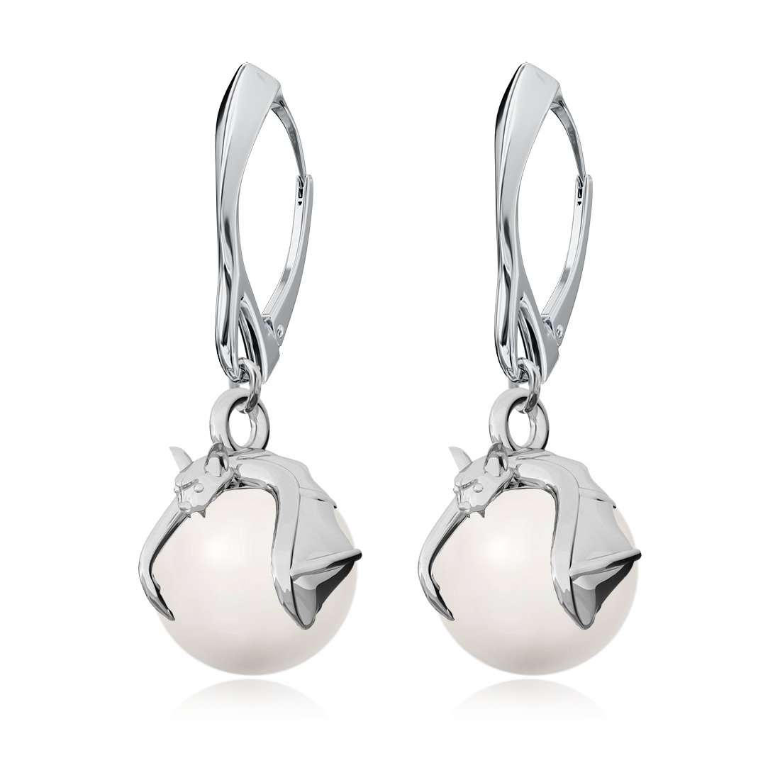 Kolczyki Srebrne Piękne Perły Nietoperz Wiszące Biżuteria Ślubna Rocznica Prezent Dla Kobiety Mamy Dziewczyny Walentynki Święta Imieniny Urodziny 925