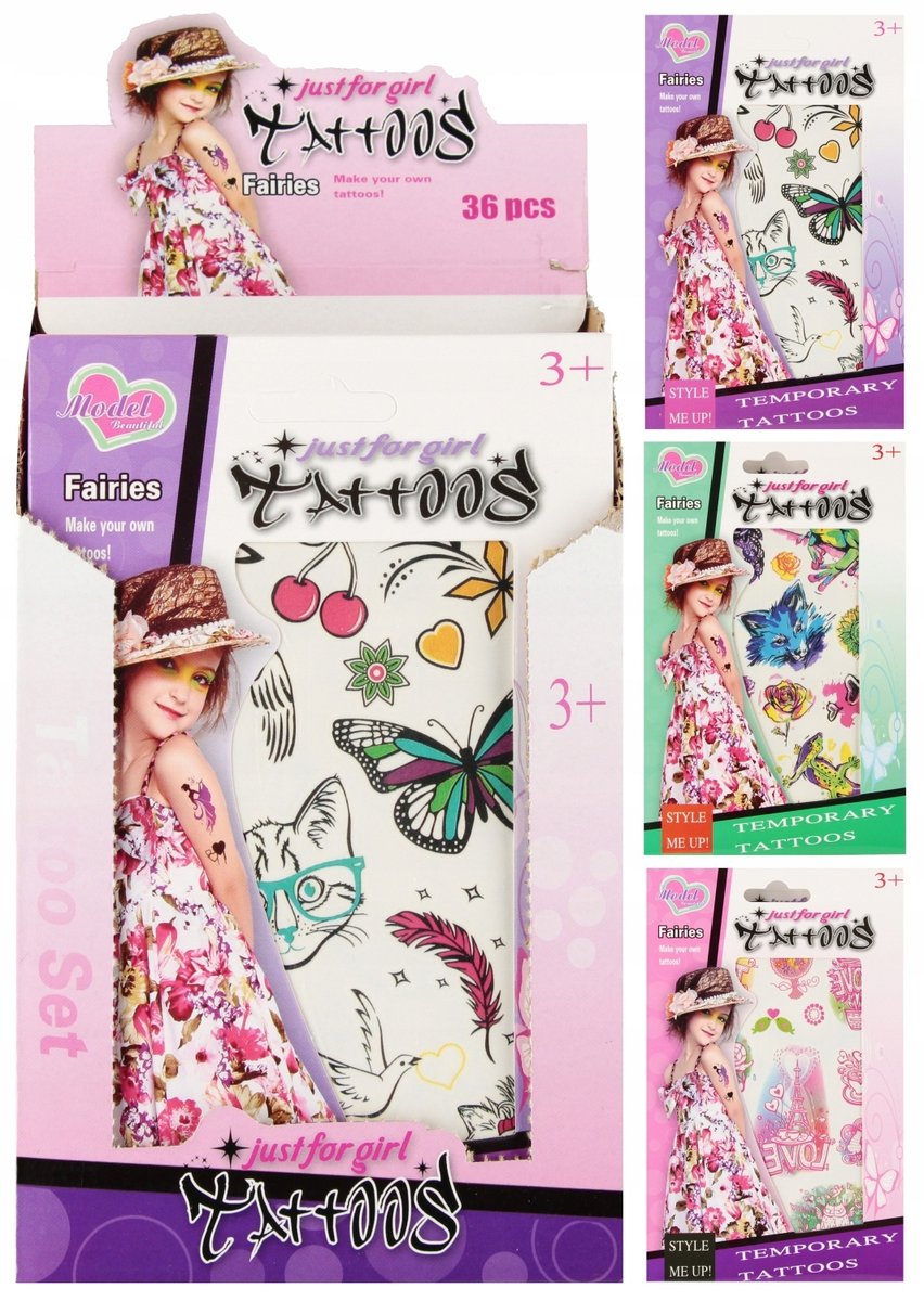 TATUAŻE DLA DZIEWCZYNKI 12X19 RÓŻNE WZORY 36 szt