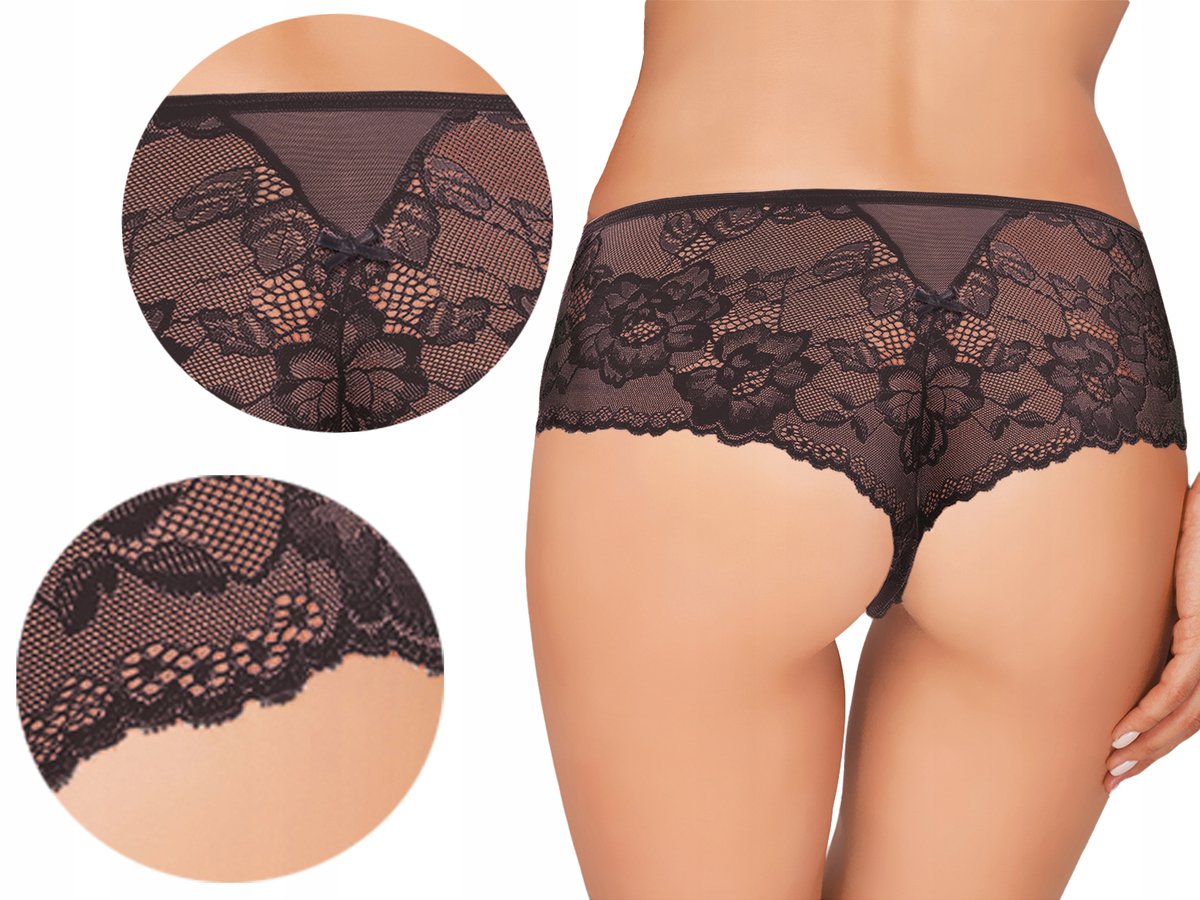 Ewana 092 Koronkowe Szorto Stringi Czarny M