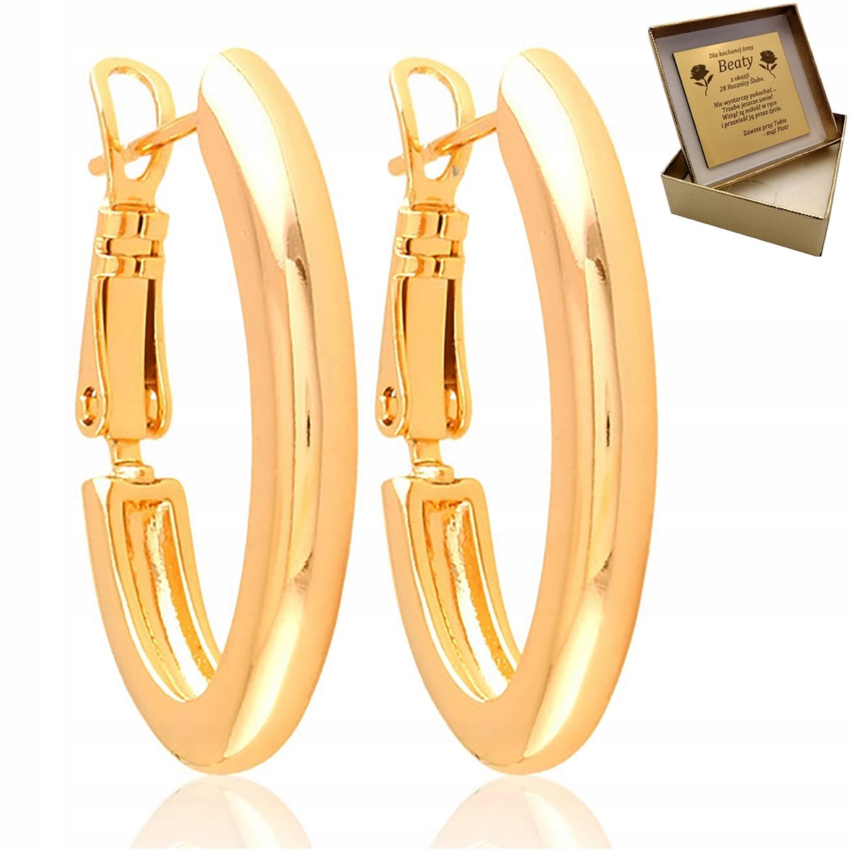 Złote Klasyczne Damskie Kolczyki Gładkie + Grawer Na Prezent Dla Kobiety