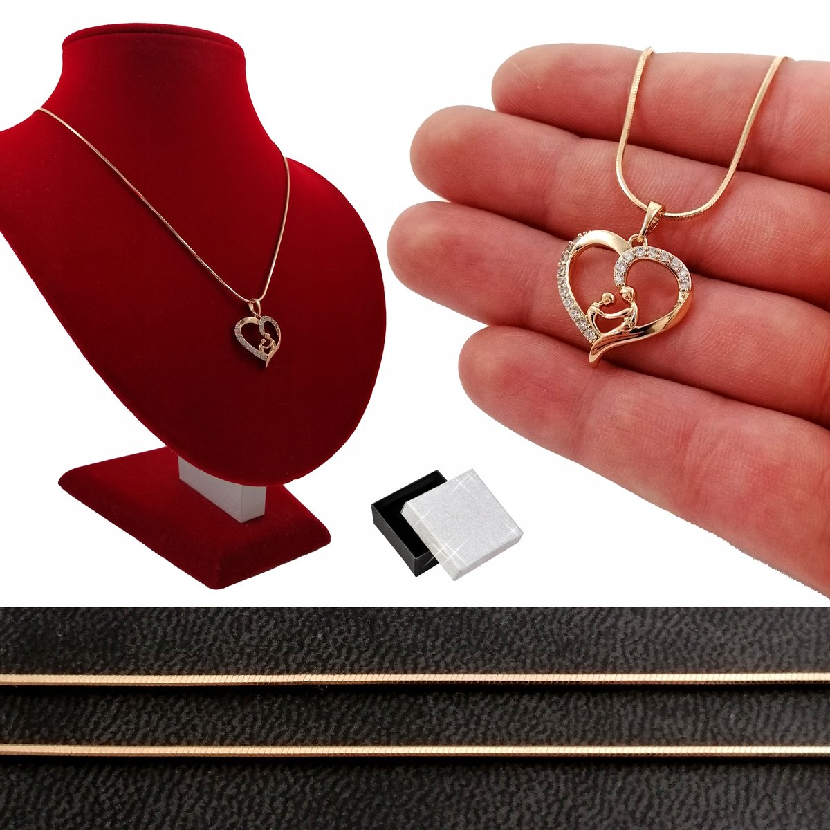 Złoty Wisiorek Serce Matka Z Dzieckiem 18K 60Cm