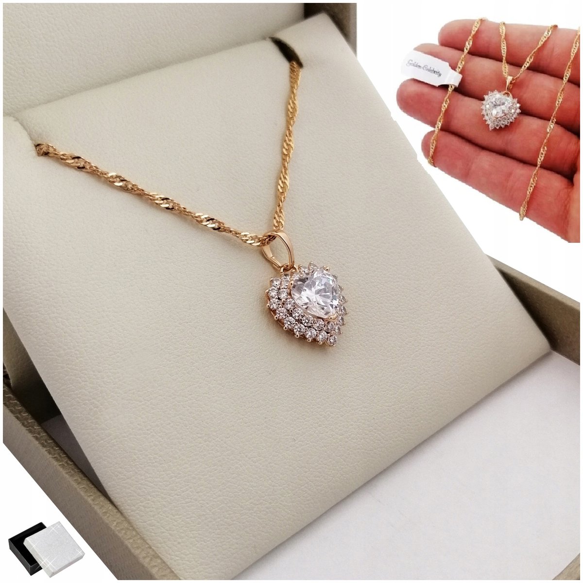 Piękny Złoty Naszyjnik Damski Serce 18K Na Prezent Dla Kobiety Żony Mamy