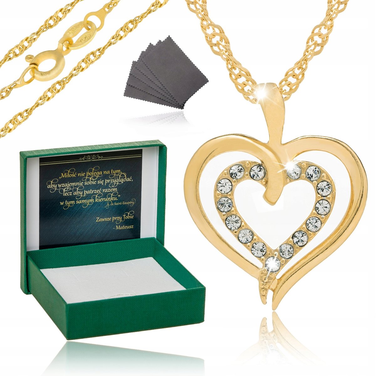 Złoty Naszyjnik Serce 24K Srebro Prezent Próba 925