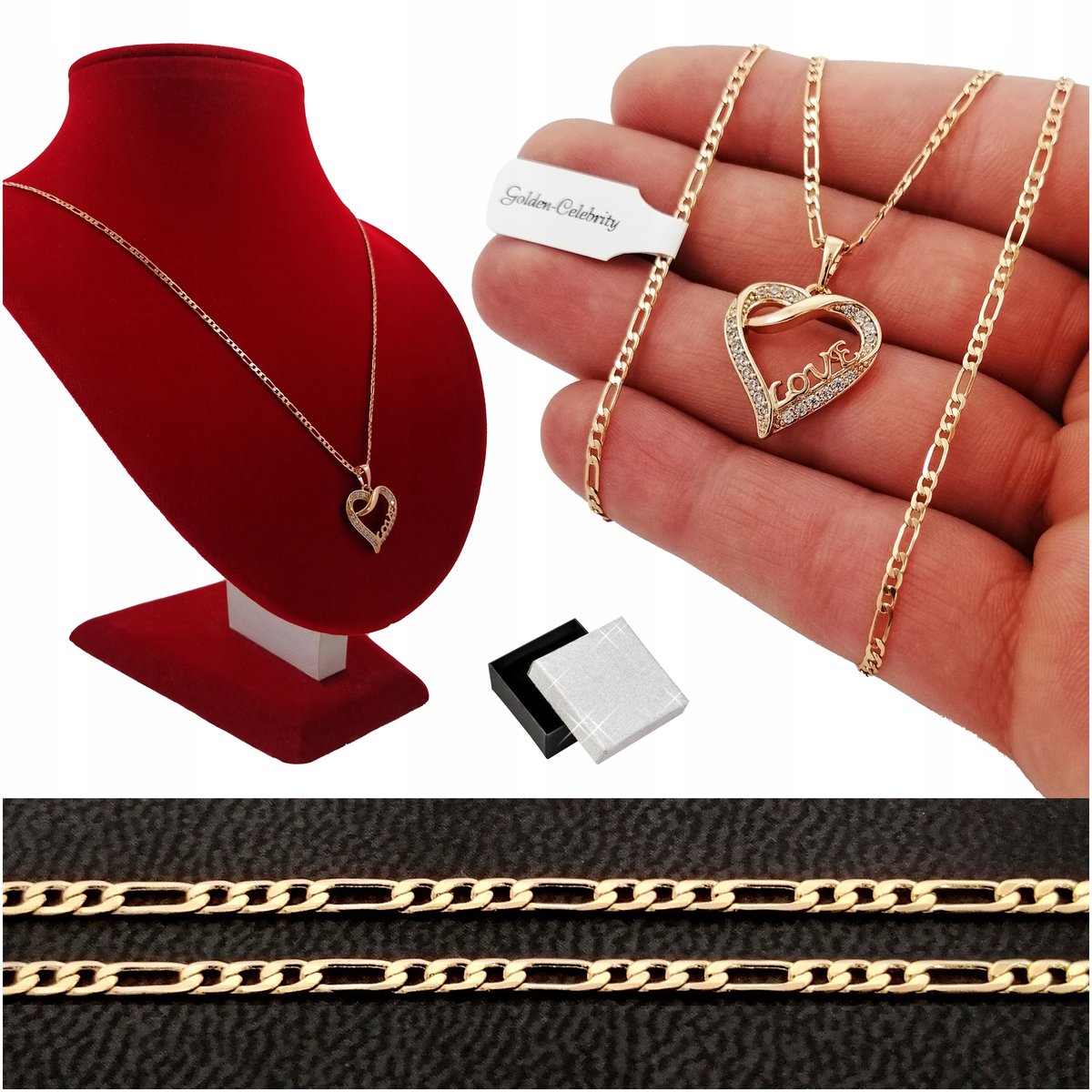 Piękny Złoty Naszyjnik Damski Serce 18K Na Prezent