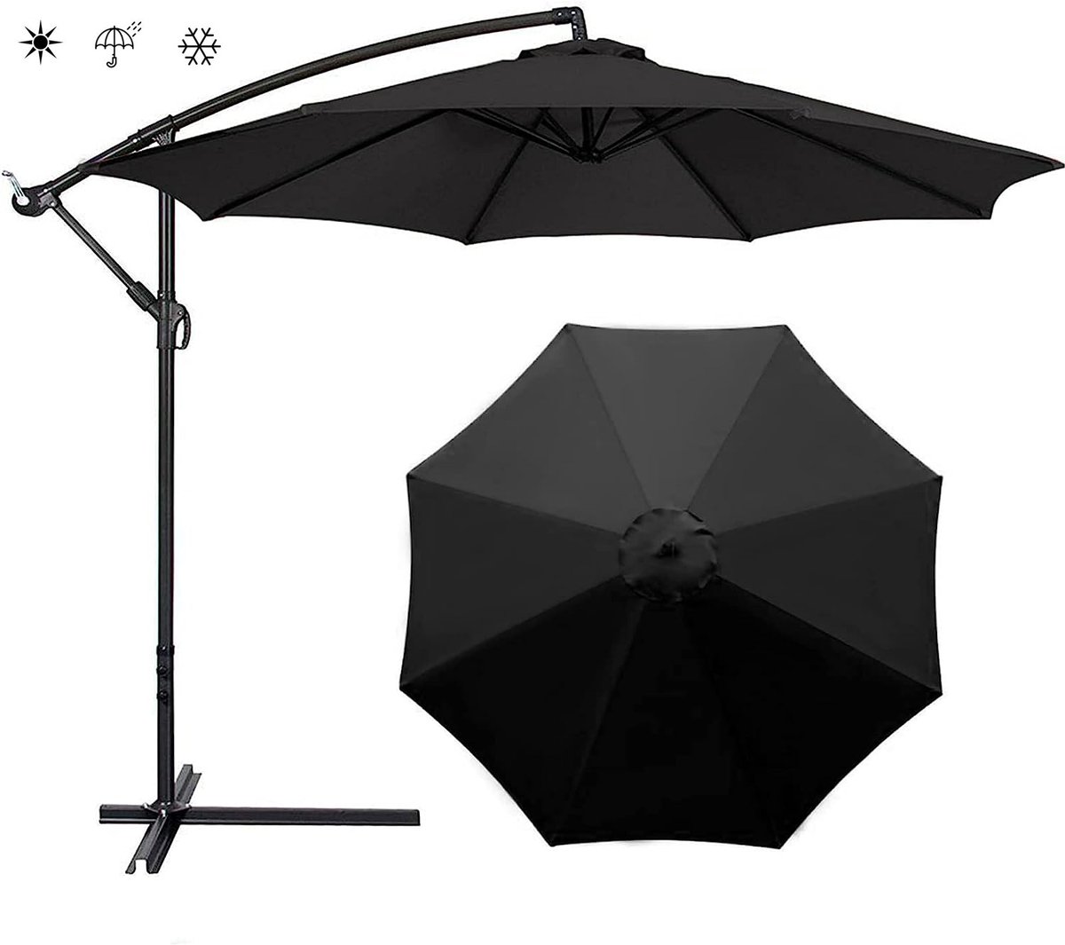 Poszycie wymienne materiał parasola ogrodowego 8 ramion 300cm - czarne