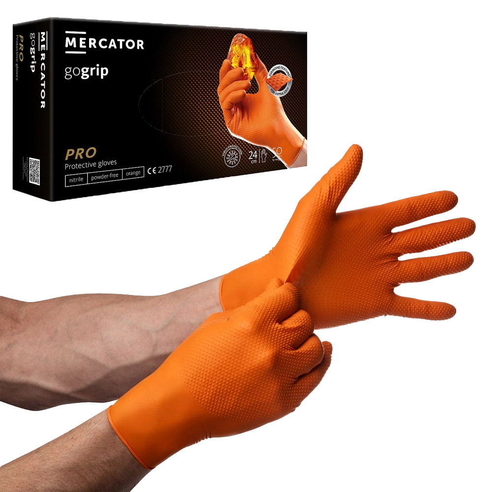 Rękawiczki Nitrylowe Mocne GoGrip Orange XXL 50szt