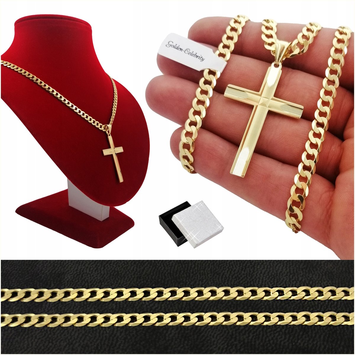 Męski Złoty Łańcuszek Pancerka+Krzyżyk Pr. 585+925