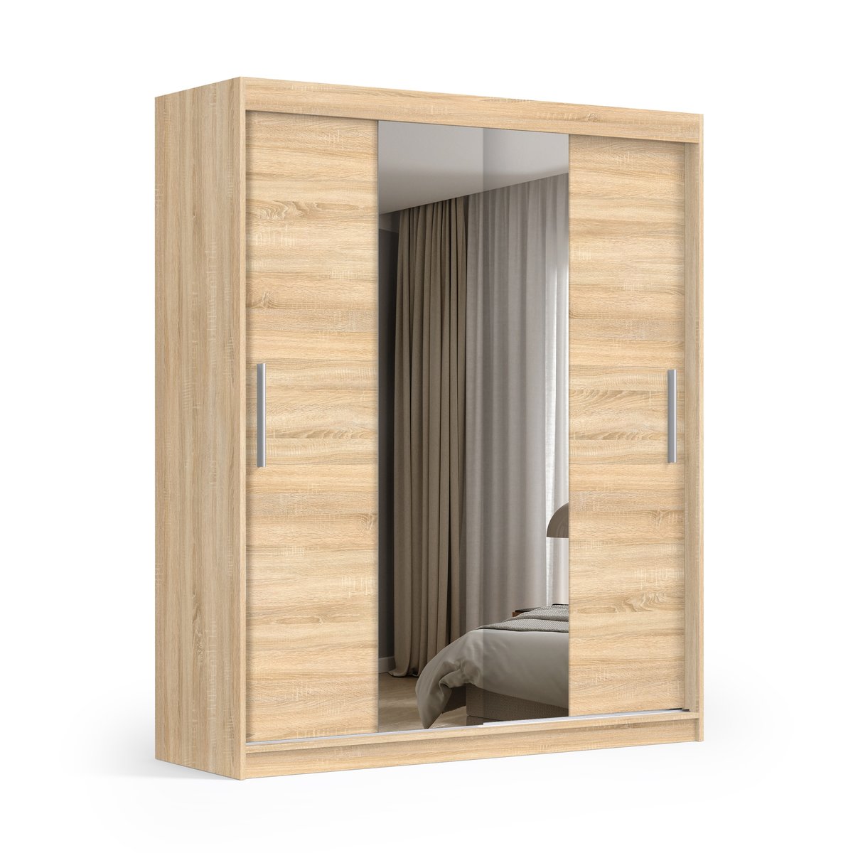 Szafa Przesuwna Z Lustrem 200Cm Dąb Sonoma