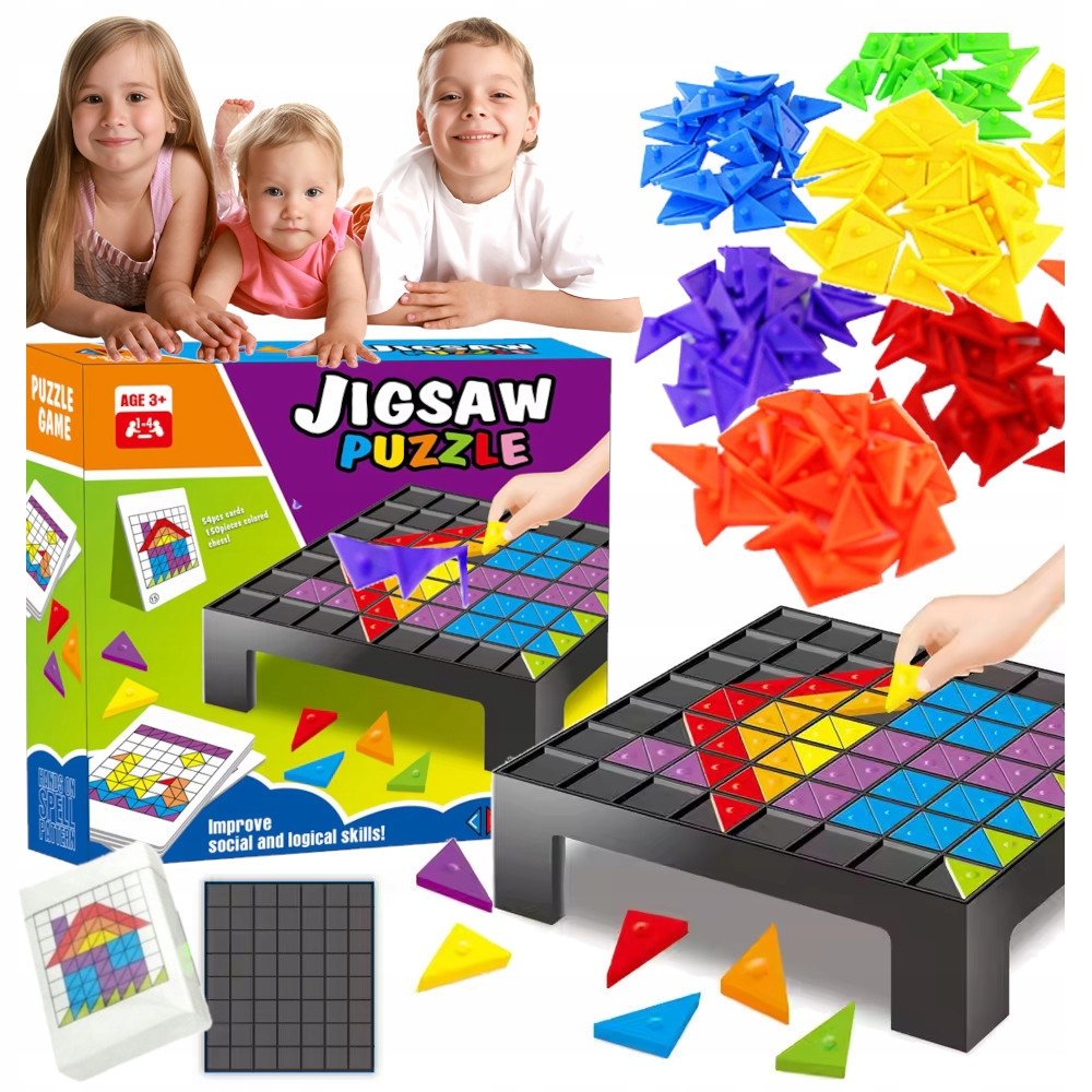 Gra Logiczna Układanka Tangram Karty 54 Wzory 150 Klocki Montessori Plansza Z2048