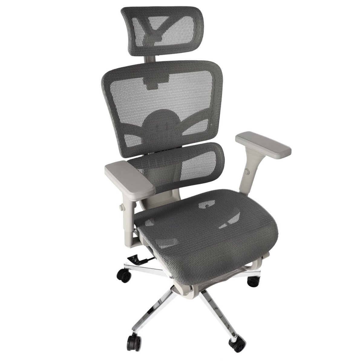 Ergonomiczne, regulowane krzesło biurowe z siatki - Szare