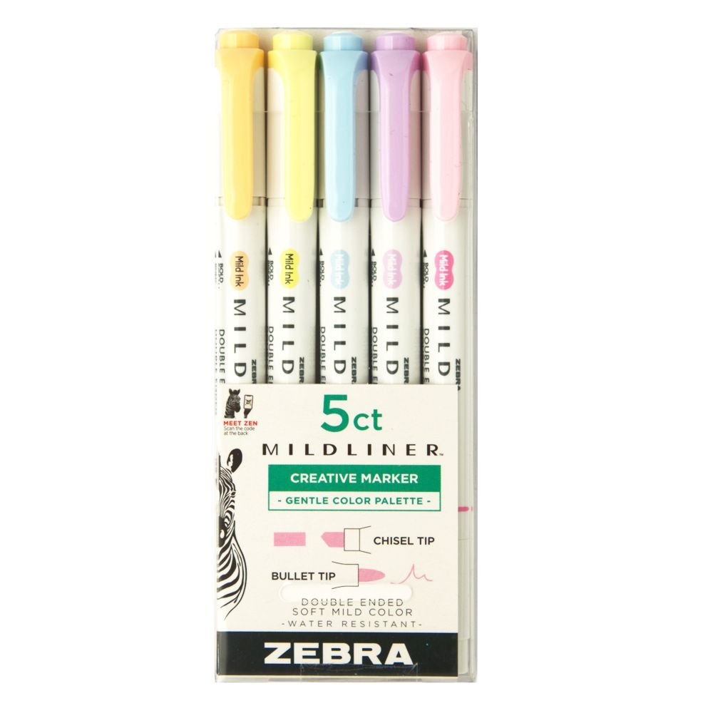 Zakreślacze Zestaw Gentle Zebra Mildliner 5 kolorów