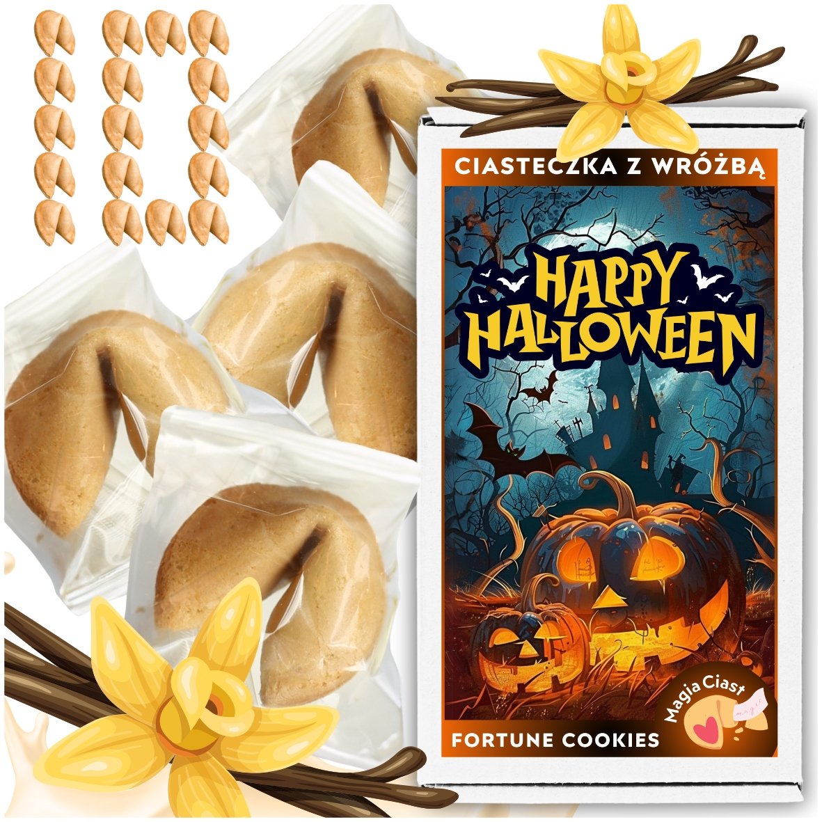 Ciasteczka z Wróżbą chińskie na Halloween Magia Zabawa dla Gości 10 sztuk