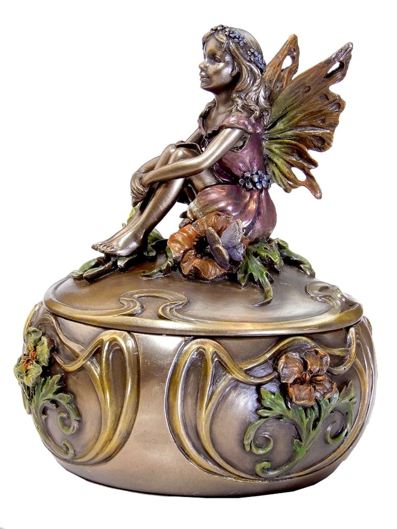 SZKATUŁKA SECESYJNA PUZDRO Z ELFKĄ NA POKRYWIE