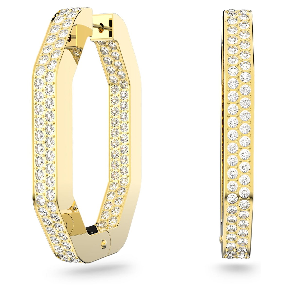 Kolczyki Swarovski Dextera hoop earrings, Octagon, Pav�� crystals, Large, White, Gold-tone plated 5618304