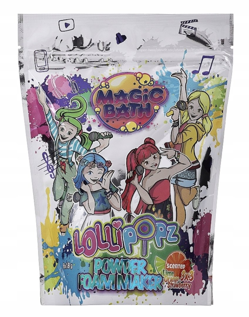 Lollipopz Magic Bath Powder Foam Maker musujące kule do kąpieli dla dzieci Lime, Orange, Strawberry 9x18 g