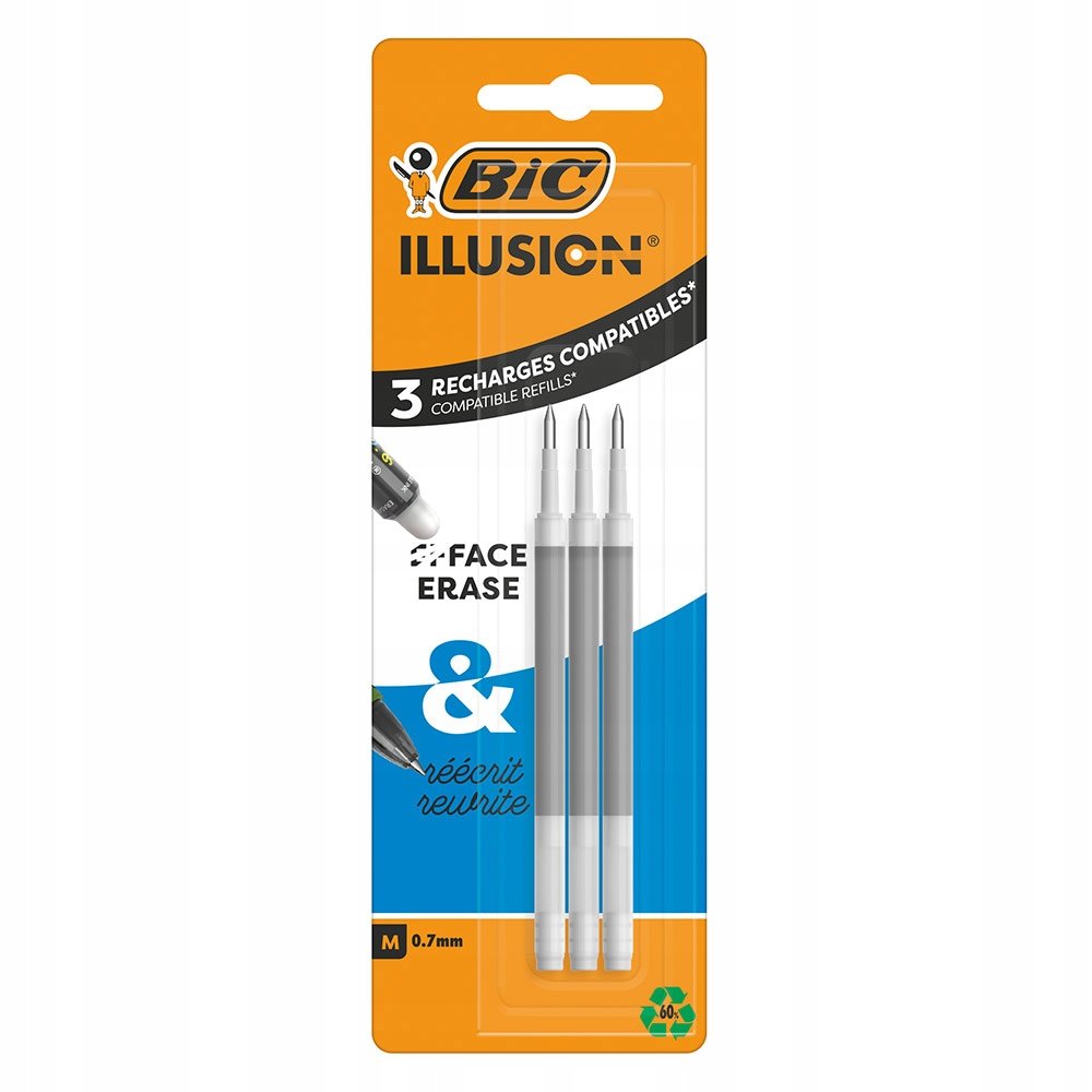 ZESTAW 3 WKŁADÓW WYMAZYWALNYCH CZARNYCH ILLUS GEL BIC 0,7MM