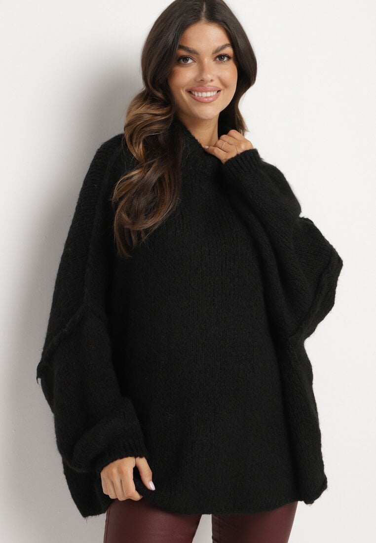 Czarny Golf z Wełną o Kroju Oversize Avalentirae