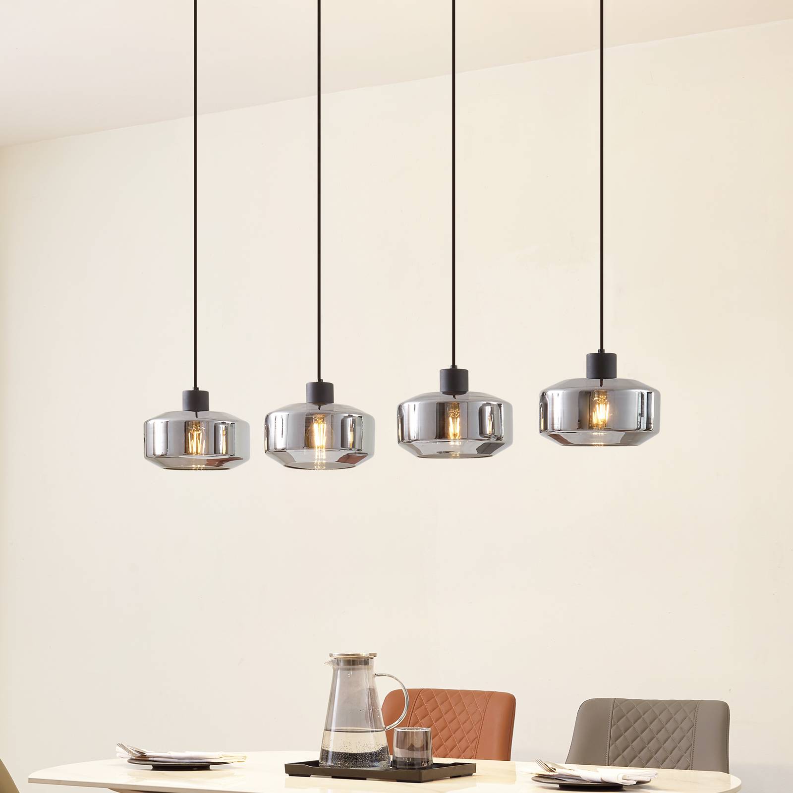 Lampa wisząca Lindby Hildur, 4-punktowa, 115 cm, szary dymny, szkło