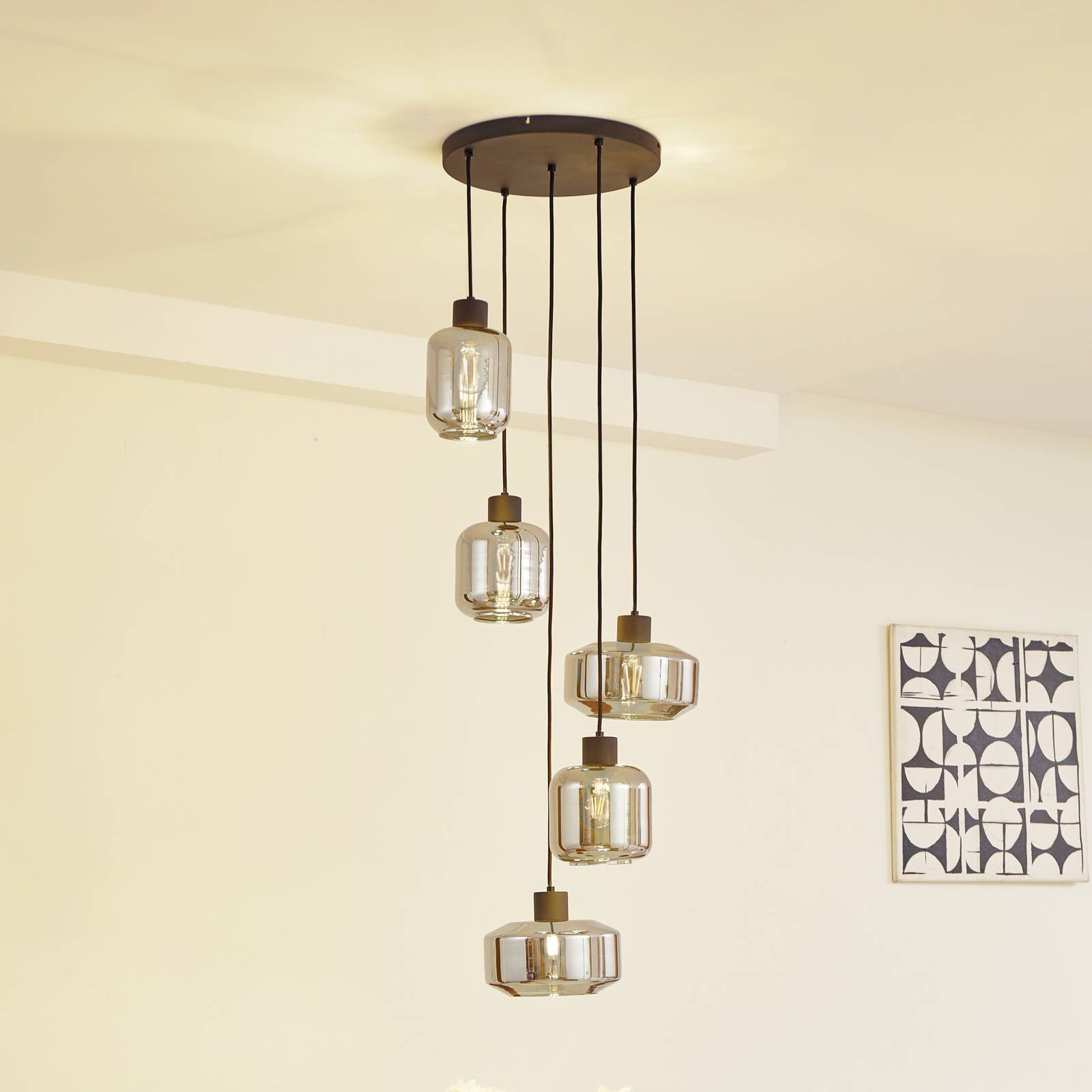 Lampa wisząca Lindby Hildur, Ø 35 cm, dymny szary, szkło, E27