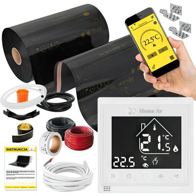 Folia grzewcza na podczerwień MISSION AIR Black Gold PTC 160W/m2 2.5m² szer. 50cm + regulator Libra Biały Wi-Fi
