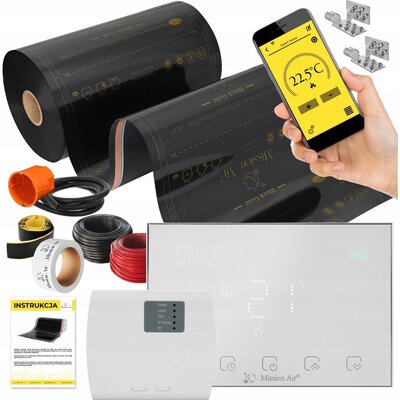 Folia grzewcza na podczerwień MISSION AIR Black Gold PTC 160W/m² (2mb x 50cm) + regulator Gemini Biały WiFi