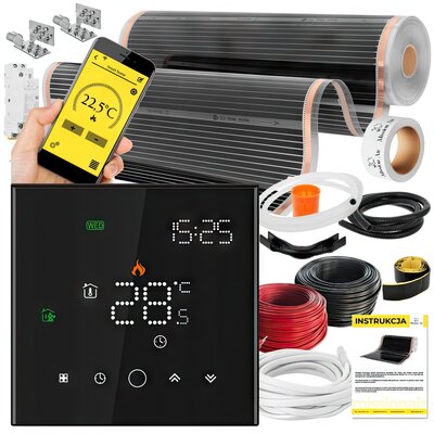 Folia grzewcza na podczerwień MISSION AIR Black Silver PTC 160W/m2 26m² szer. 100cm + regulator Leo Czarny Wi-Fi