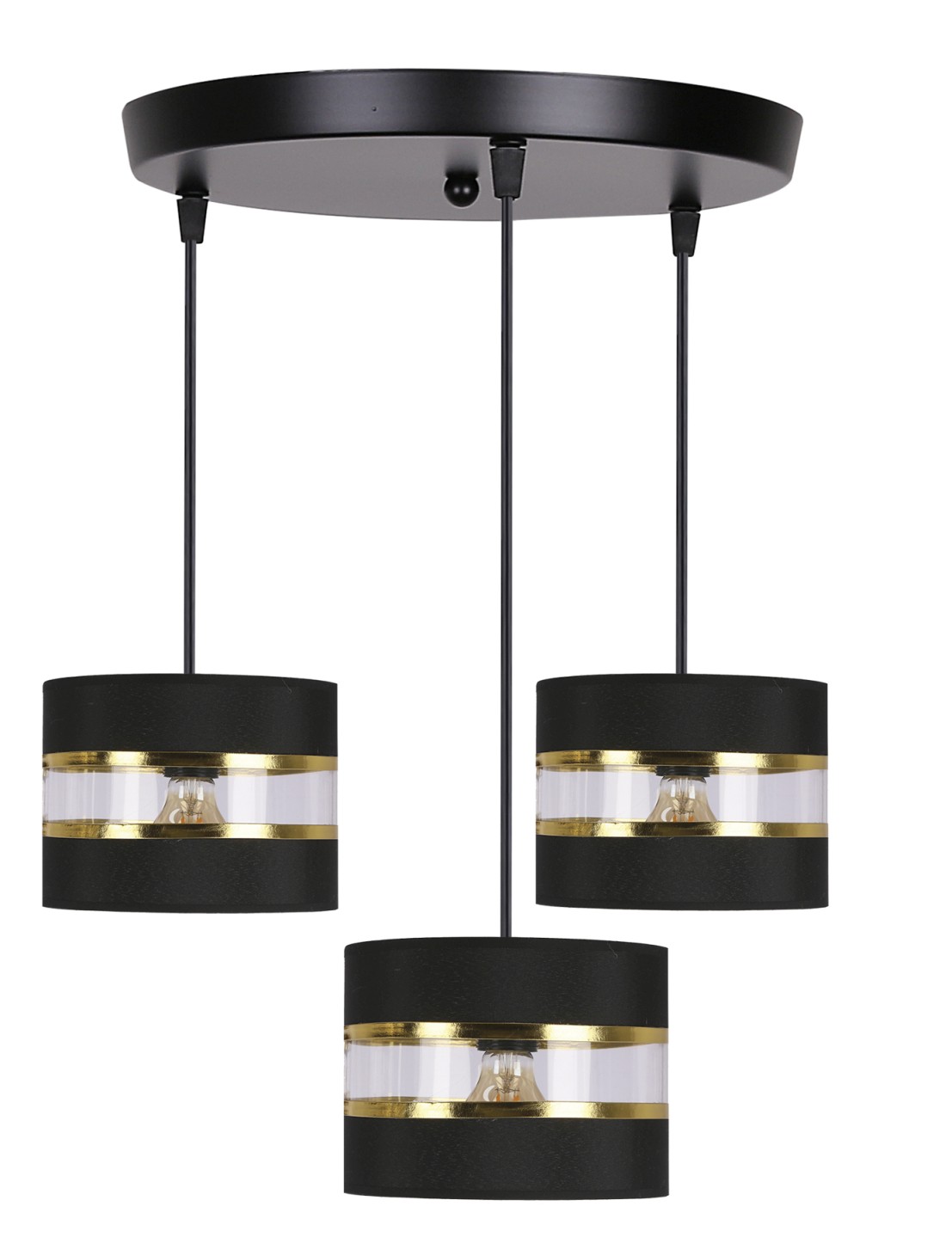 Lampa wisząca z czarno-złotymi abażurami 33-37602 z serii PANDY
