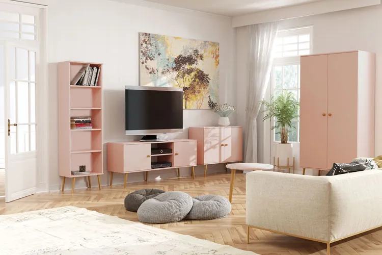 Różowy komplet mebli z szafą do salonu skandynawskiego G9-R99