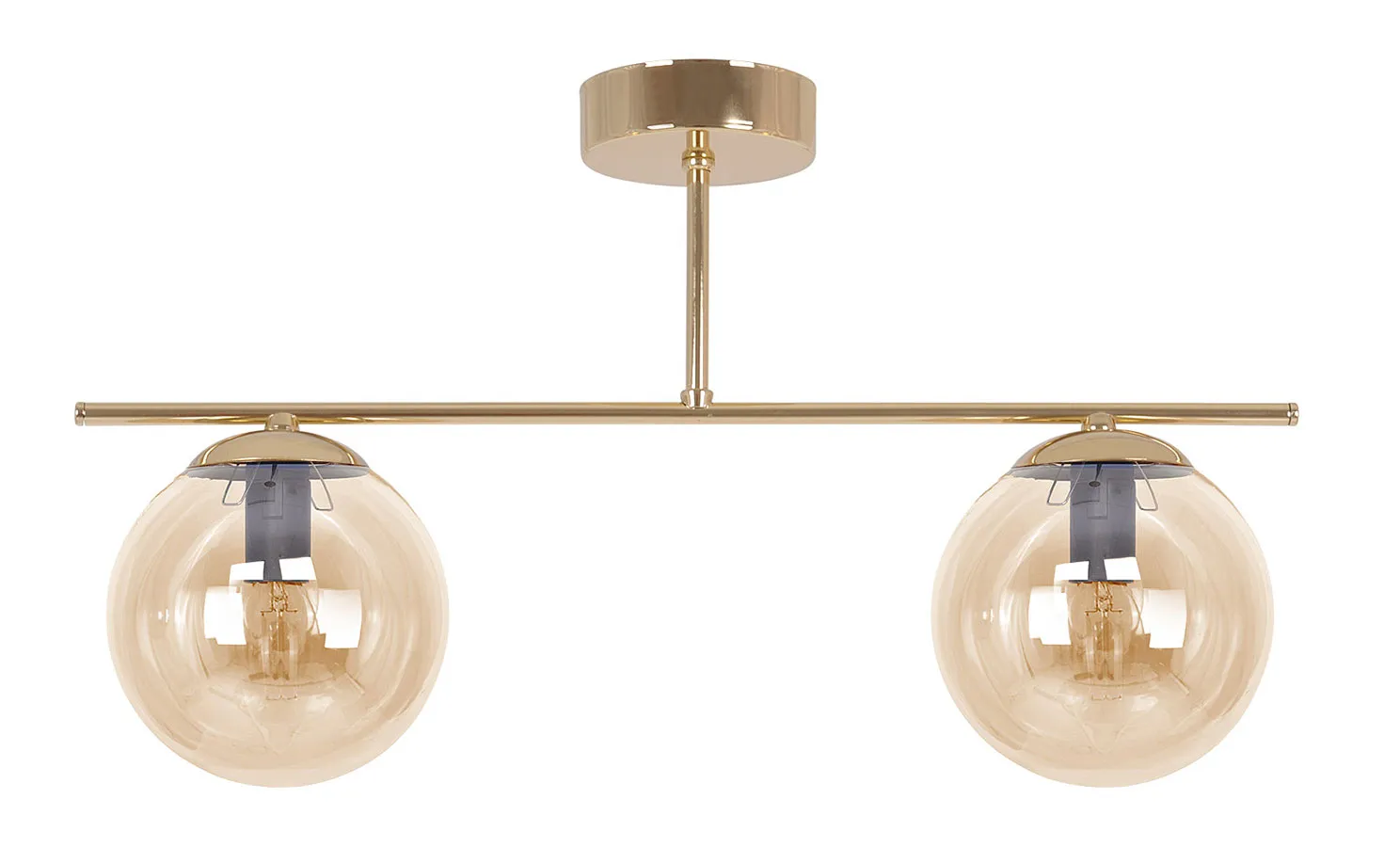 Złoto-bursztynowa lampa sufitowa z 2 szklanymi kloszami - A671 G0-A82