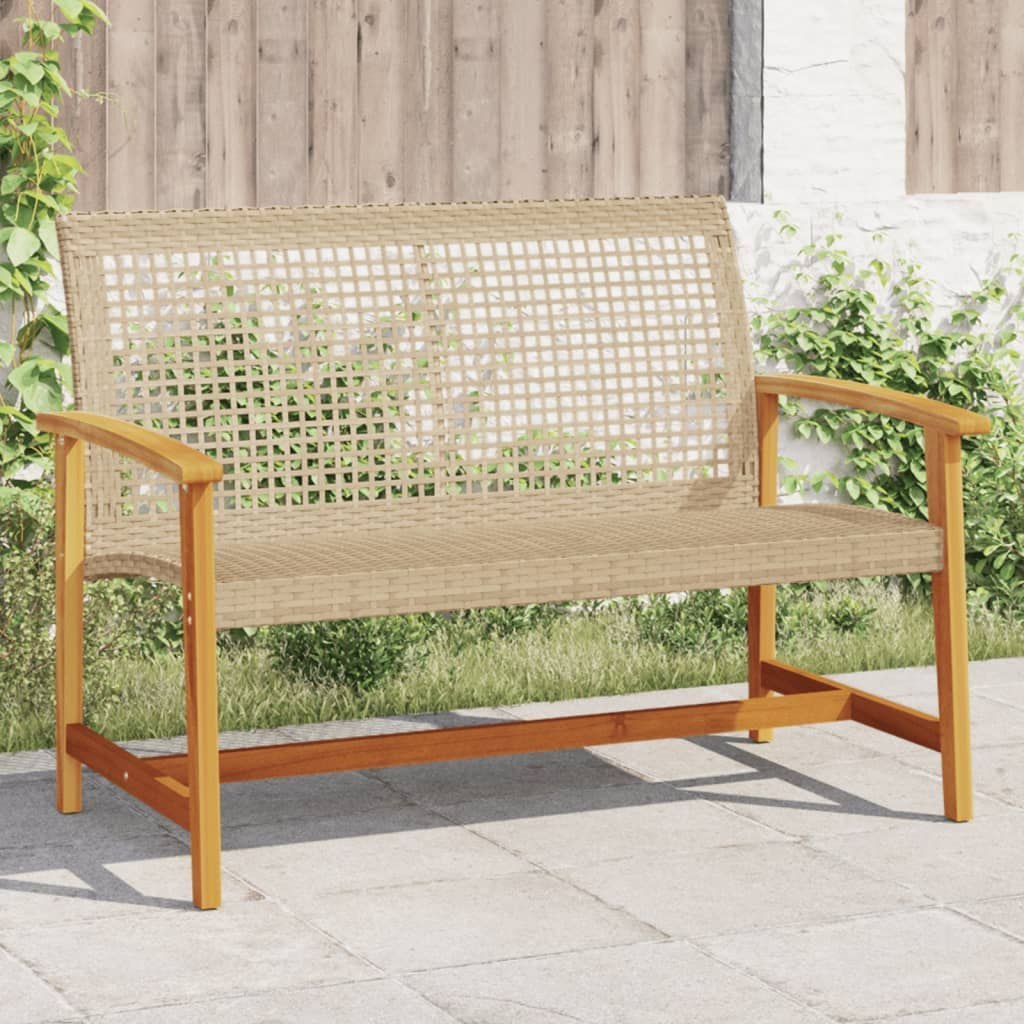 Ławka ogrodowa, beżowa, 112 cm, polirattan i drewno akacjowe