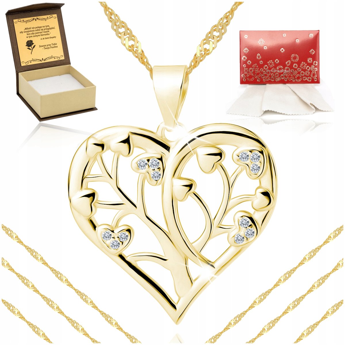 Piękny Damski Naszyjnik Serce Pr. 925/585 Pozłacany Dla Niej Prezent+Grawer