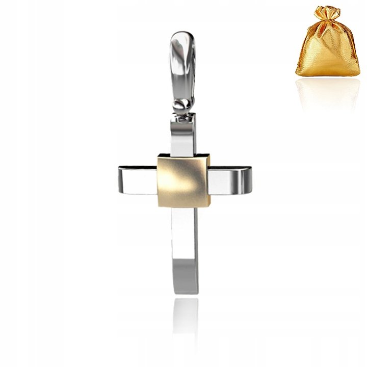 Srebrny Męski Rodowany Krzyżyk Zawieszka Złocony Krzyż Srebro 925 Prezent