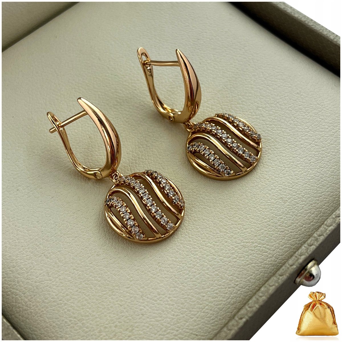 Wiszące Złote Pozłacane Kolczyki Ze Stali Chirurgicznej Z Cyrkoniami 18K