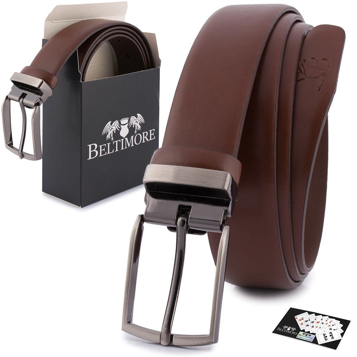 Pasek męski skórzany premium 3,5 cm casualowy brązowy skóra lico Beltimore brązowy E37 brązowy, beżowy r.85-100 cm