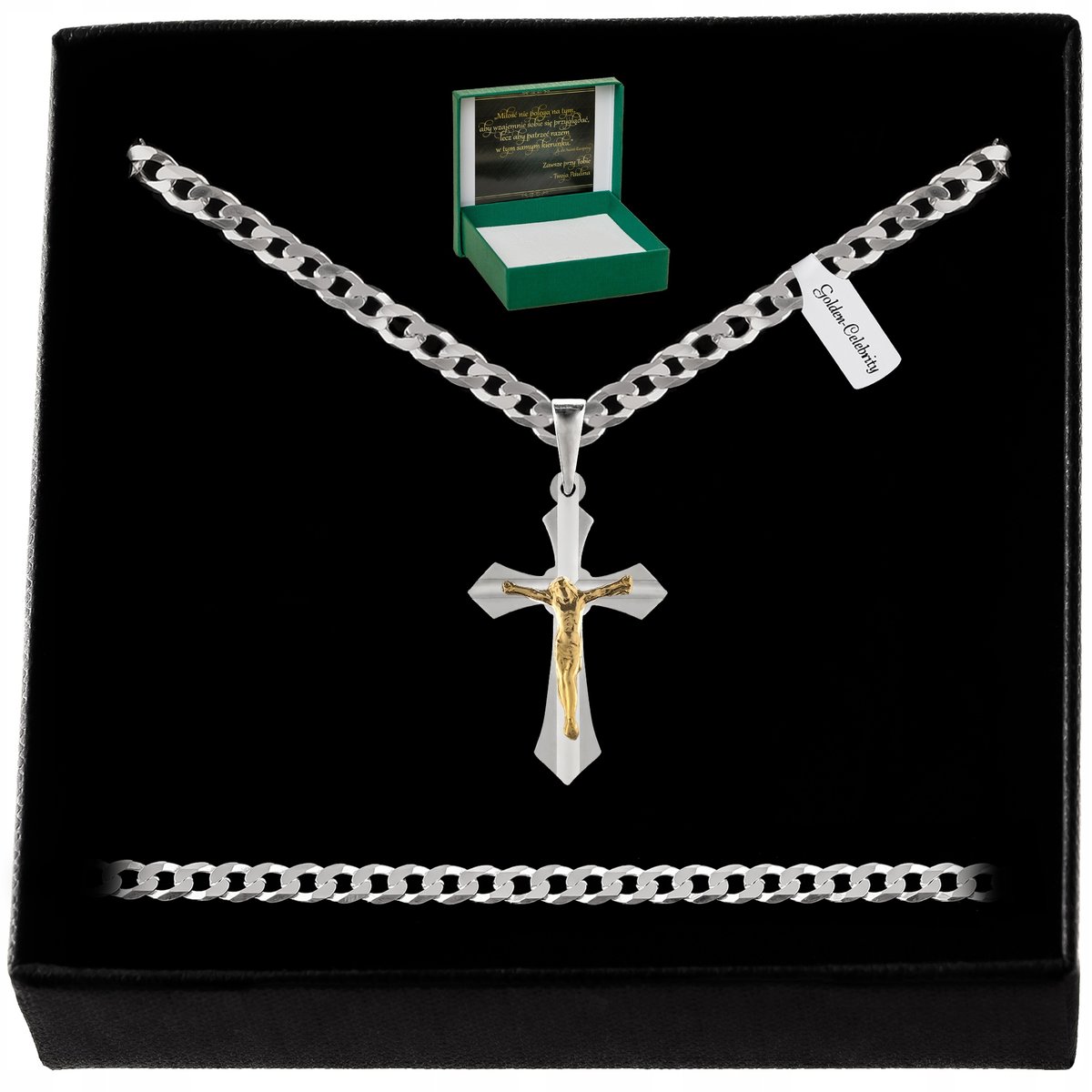 Elegancki Srebrny Łańcuszek Męski Pancerka Krzyż 925 Prezent Dla Chłopaka
