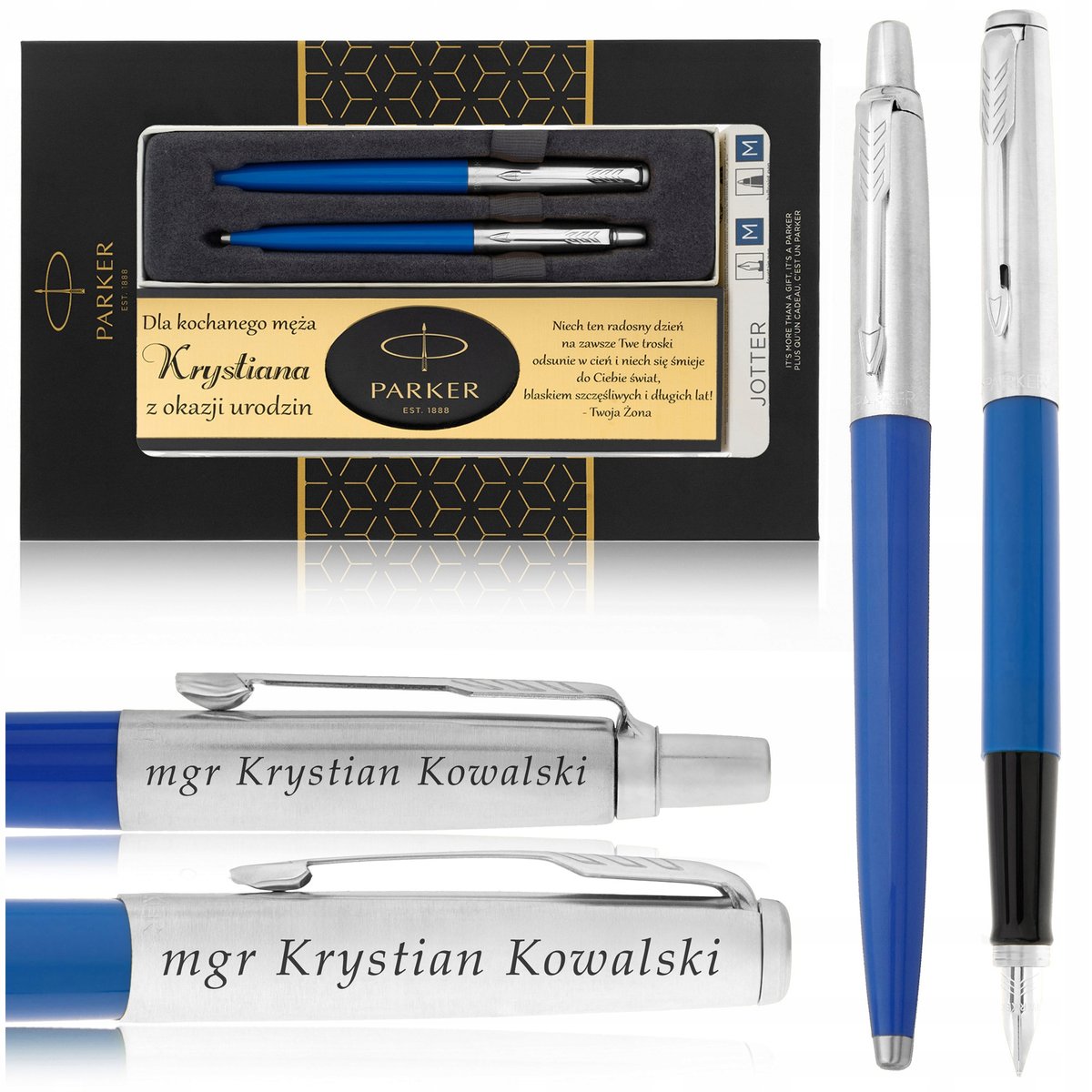ZESTAW PIORO I DLUGOPIS PARKER JOTTER NIEBIESKI Z GRAWEREM+DEDYKACJA GRATIS
